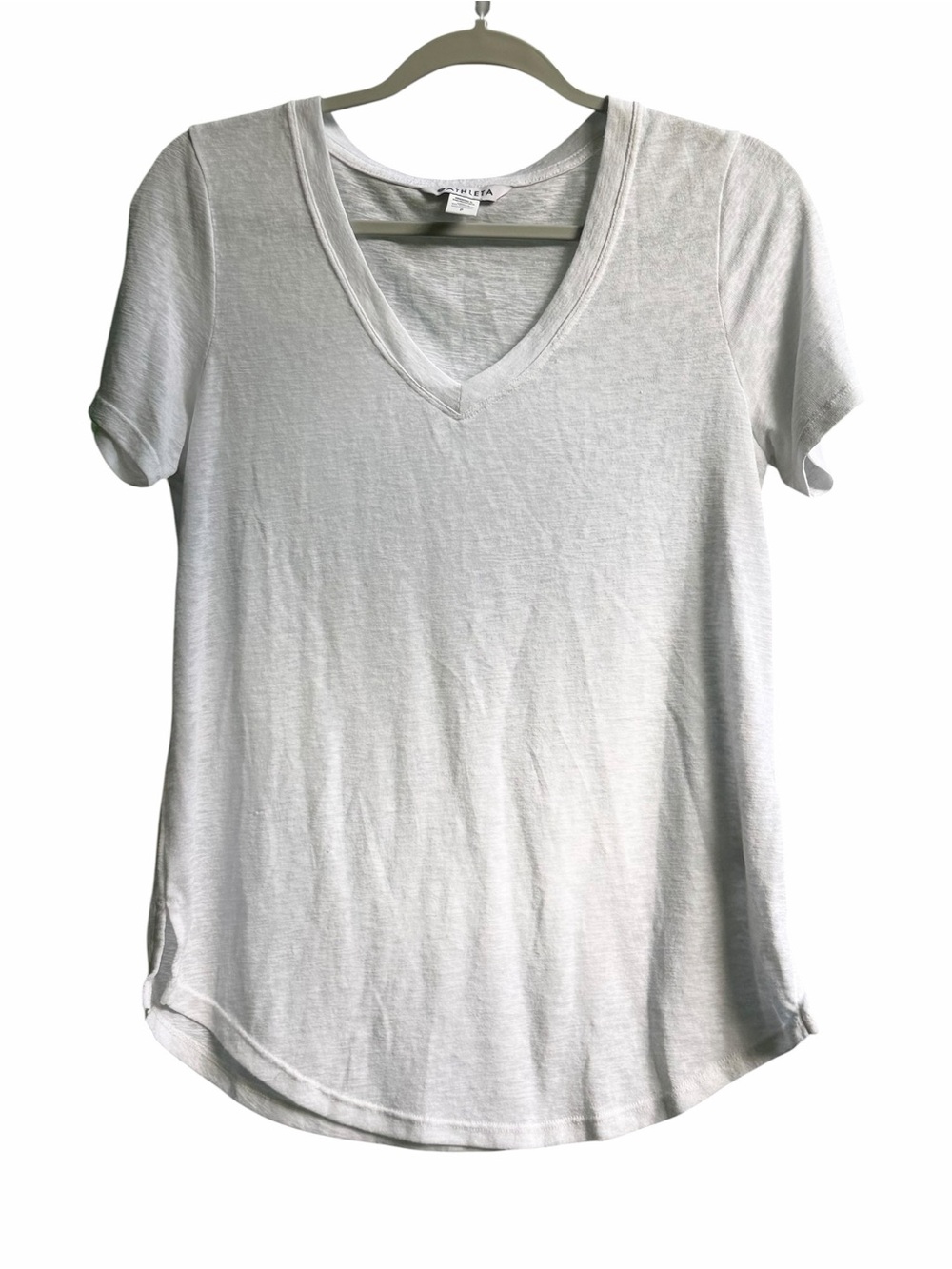 Athleta White V-Neck Short Sleeve T-Shirt Size S - Picture 2 of 7